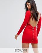 Missguided Ribbed Backless Ring Zip Midi Dress - Red