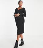 New Look Maternity Ribbed Button Through Dress In Black