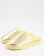 Monki Mule Faux Fur Slippers In Gold