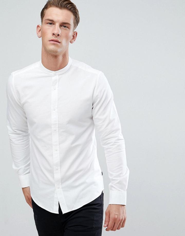 Only & Sons Slim Fit Oxford Shirt With Grandad Collar - White