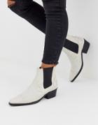 Asos White Snapdragon Leather Western Ankle Boots In Off White - White