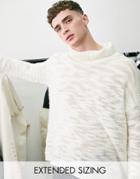 Asos Design Knitted Oversized Funnel Neck Sweater In Cream Texture-white