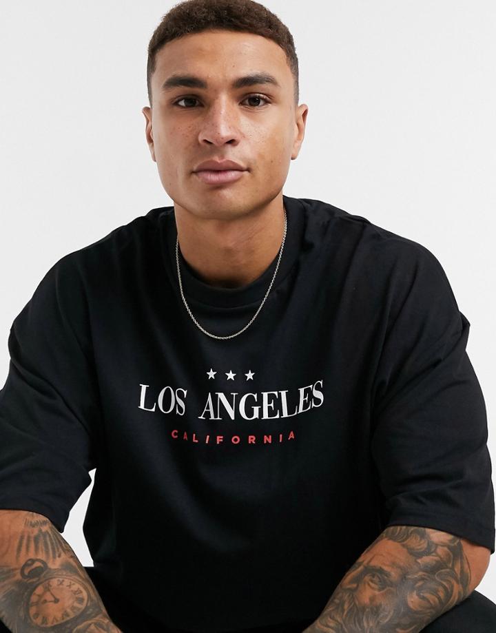 Asos Design Oversized Organic T-shirt In Black With Los Angeles City Print