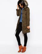 Pepe Jeans Harper Parka With Faux Fur Hood - Green