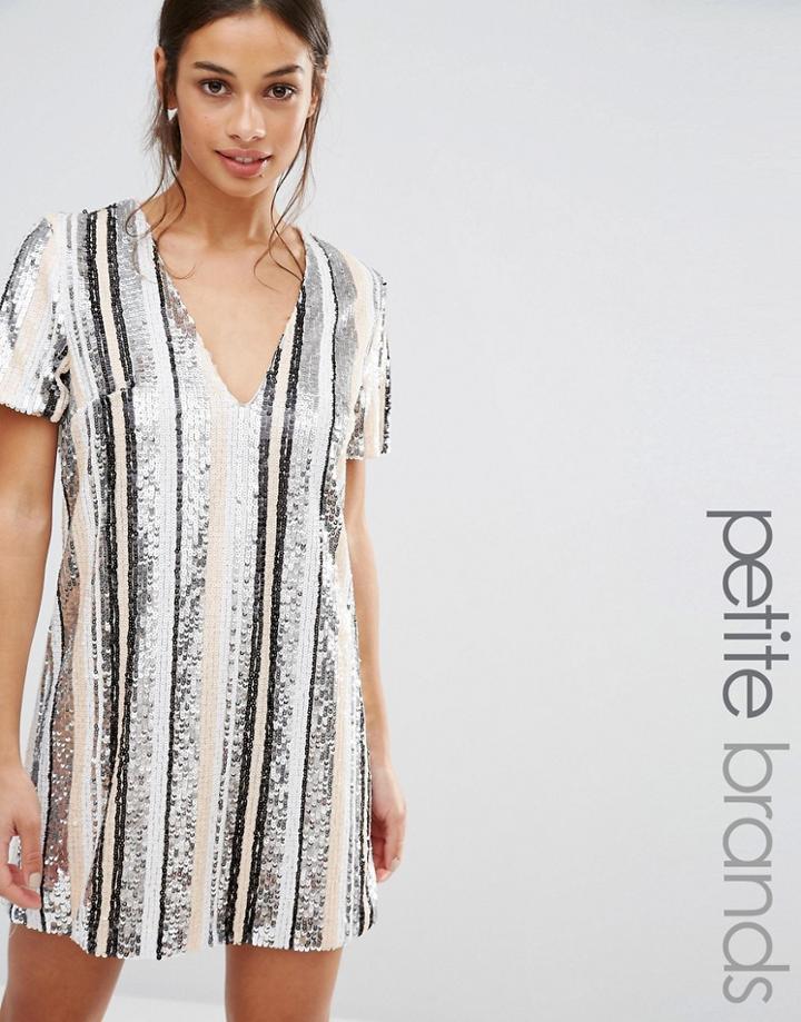Missguided Petite Sequin Stripe Mini Dress - Multi