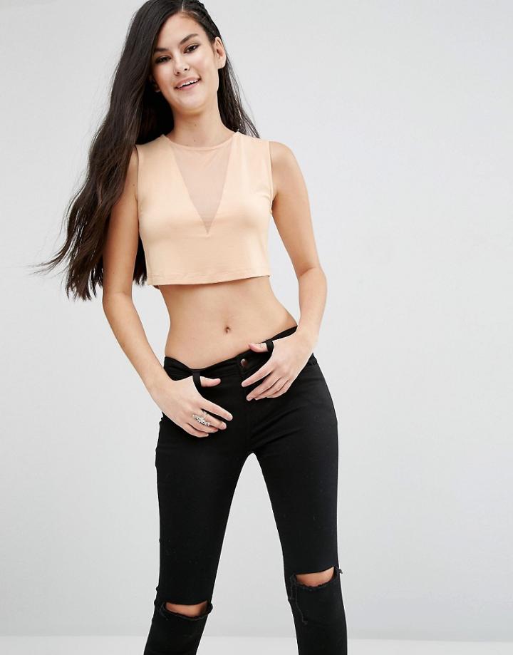 Asos Sleeveless Top In Mesh - Nude