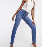 Asos Design Tall High Rise 'farleigh' Slim Mom Jeans In Authentic Midwash-blues