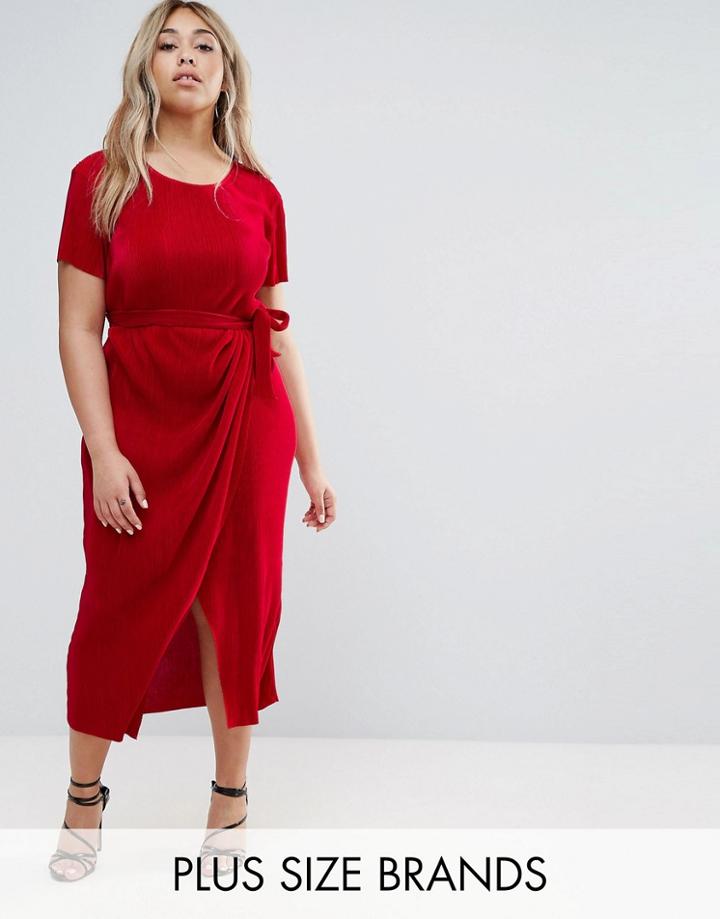 Club L Plus Plisse Dress With Waist Tie - Red