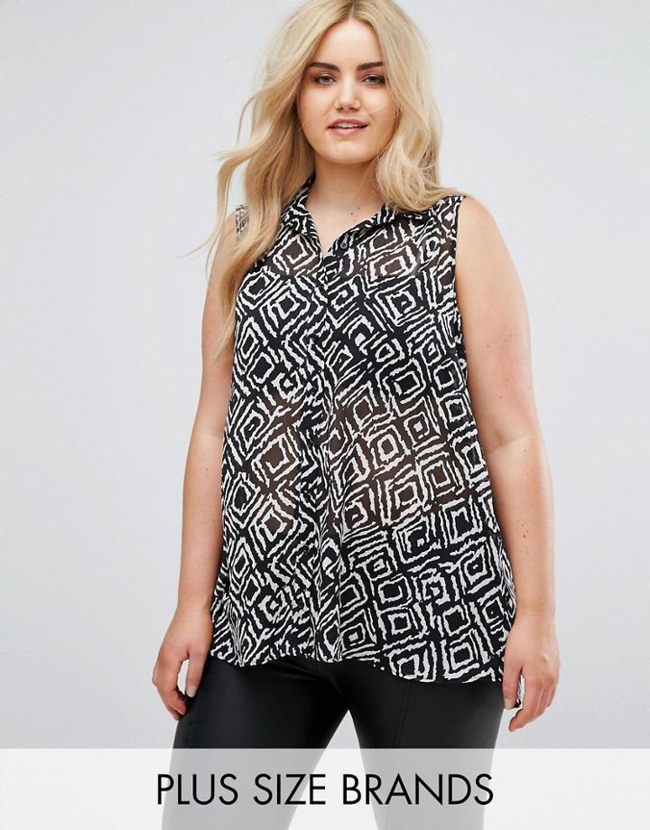 Koko Sleeveless Abstract Diamond Print Monochrome Shirt - Multi