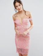 Love Triangle Bardot Mini Dress With Sweetheart Neck - Pink