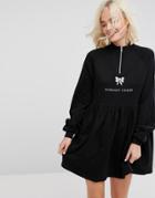 Lazy Oaf Zip Up Sweat Dress With Nobody Cares Zip Detail - Black