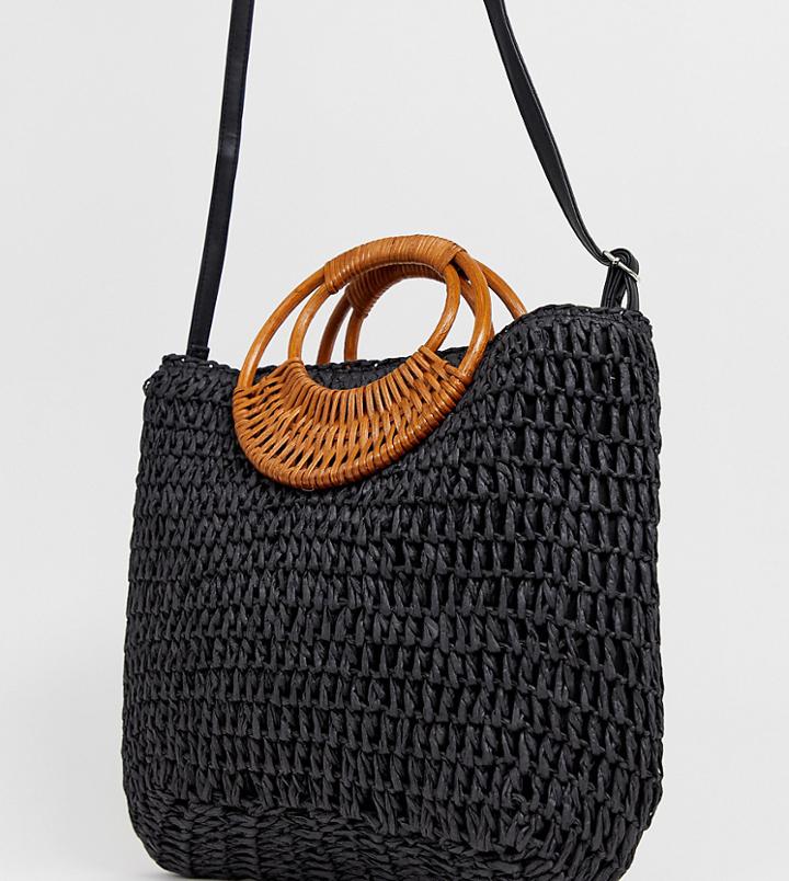 New Look Woven Straw Bag In Black - Black