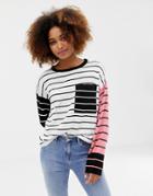 Brave Soul Jenga Sweater In Stripe Mix - Black