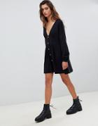 Asos Design Long Sleeve Smock Dress With Buttons And Waist Panel-black