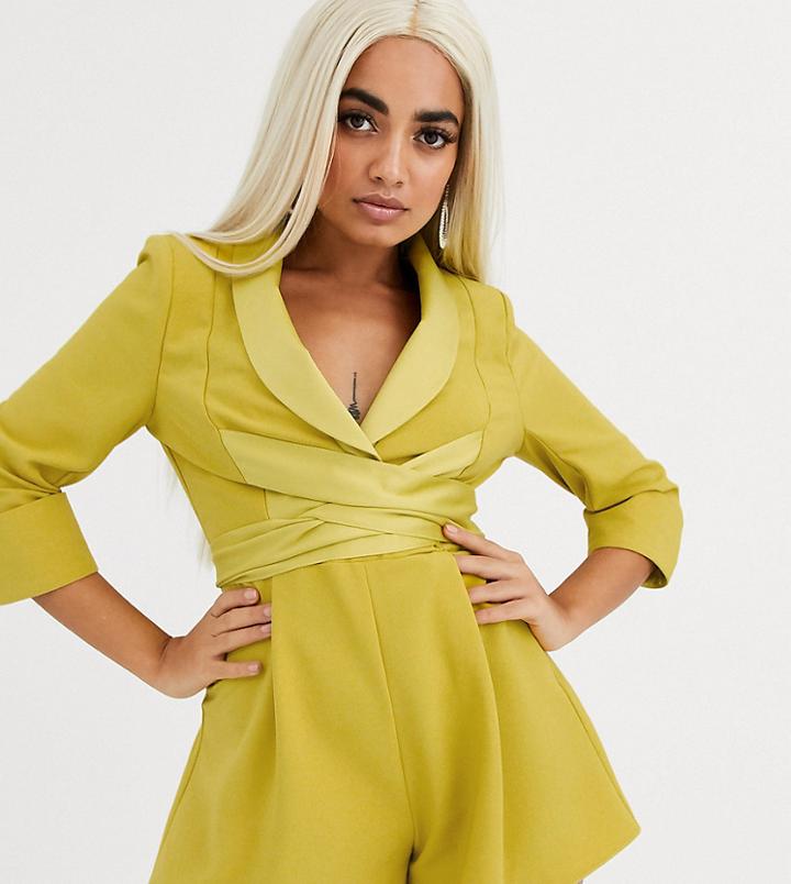 Asos Design Petite Plunge Tux Romper-yellow