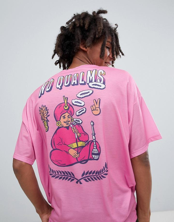 Asos Design Oversized T-shirt With No Qualms Print - Pink
