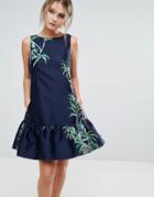 Closet London Jacquard Trapeze Dress - Navy