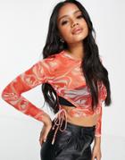Fashionkilla Mesh Fitted Top In Marble Print-multi
