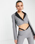 Extro & Vert Cropped Fitted Blazer With Contrast Panels - Part Of A Set-gray