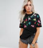 Asos Petite T-shirt With Floral Embroidery - Black