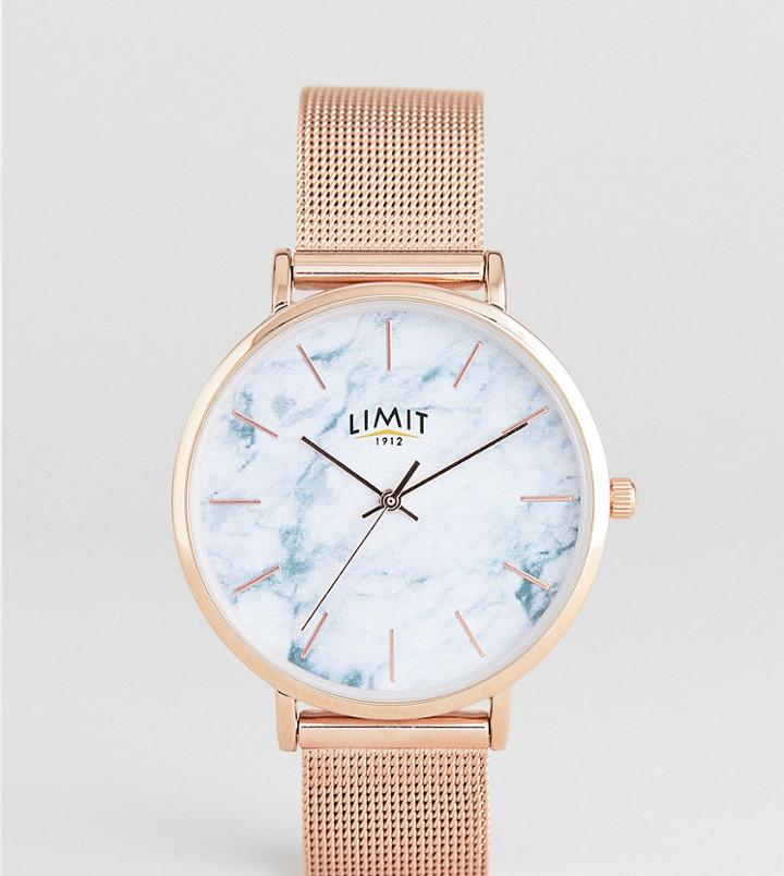 Limit Marble Effect Mesh Watch In Rose Gold Exclusive To Asos 36mm - Gold