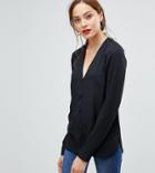 Asos Design Tall V Neck Blouse - Black