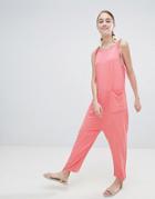Asos Design Jersey Minimal Jumpsuit With Ties - Orange