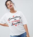 Asos Design Curve Relaxed T-shirt With Someone Loves Me Print - Cream