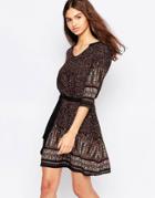 Brave Soul Folk Print Belted Dress - Orange