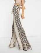 Public Desire High Waisted Wide Leg Pant In Snake Print-multi