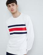 Tommy Hilfiger Cut & Sew Chest Icon Stripe Crewneck Sweatshirt In White - White