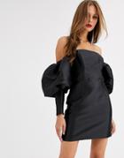 Asos Edition Puff Sleeve Mini Dress-black