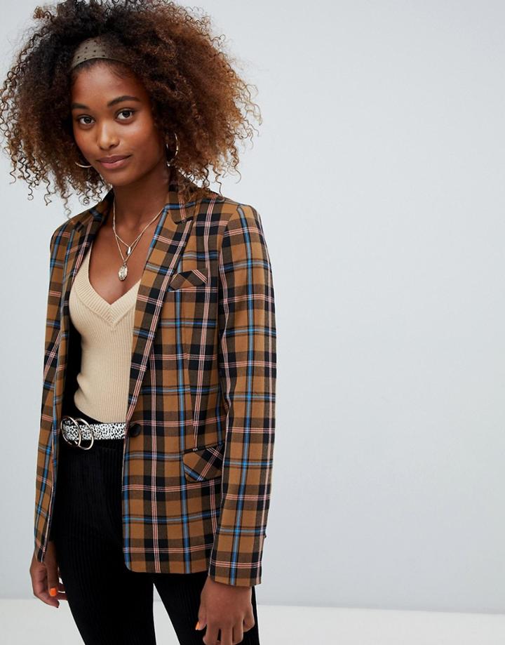 Bershka Check Print Blazer - Multi
