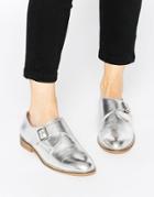 Asos Moss Wide Fit Leather Flat Shoes - Silver
