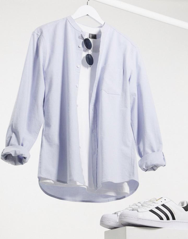 Asos Design Slim Fit Oxford Shirt In Blue With Grandad Collar-blues