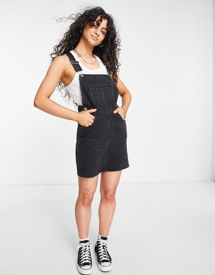 Asos Design 'original' Denim Overall Dress In Washed Black