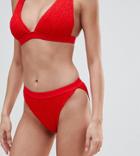 South Beach Crinkle High Leg Bikini Bottom-red