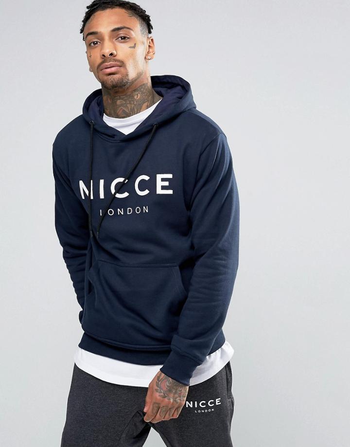 Nicce London Hoodie Large Logo - Navy