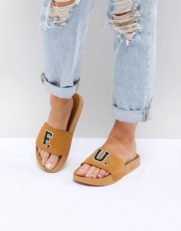 Puma X Fenty Suede Slides In Gold - Gold