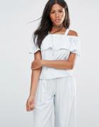 Amy Lynn Chambray Off The Shoulder Frill Top - Denim