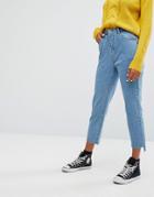 Noisy May Uneven Hem Croped Jeans - Blue