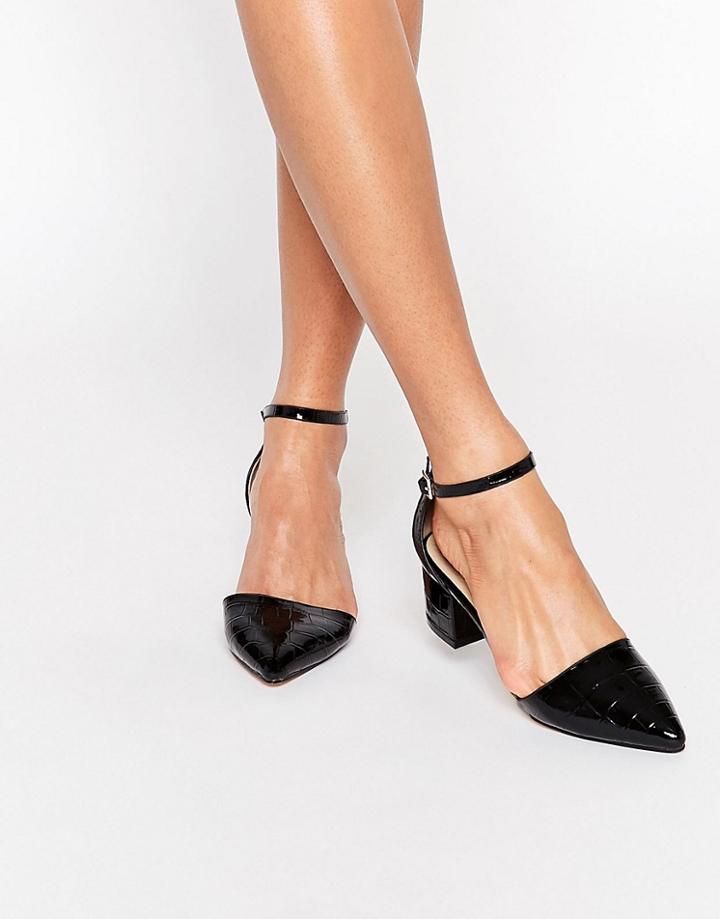 Truffle Collection Molly Ankle Strap Mid Heeled Shoes - Black Patent Croc
