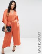 Asos Curve Belted Jumpsuit With Kimono Sleeve - Orange