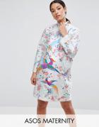 Asos Maternity Embroidered Bird Taffeta Mini Dress - Multi