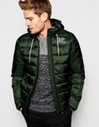 Blend Quilted Hooded Nylon Jacket In Green - Duffel Bag Green