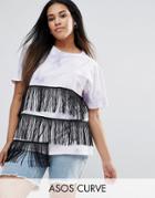 Asos Curve T-shirt In Tie Dye With Fringe Detail - Multi