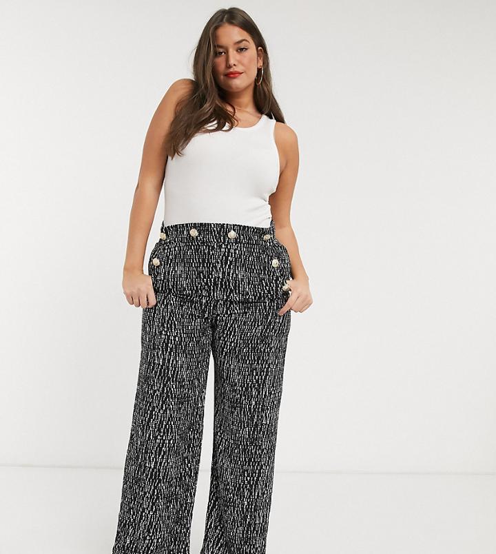 River Island Plus Wide Leg Boucle Pants In Black