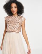 Asos Design Bridesmaid Sequin Top With Ribbon Bow Back In Champagne - Part Of A Set-pink