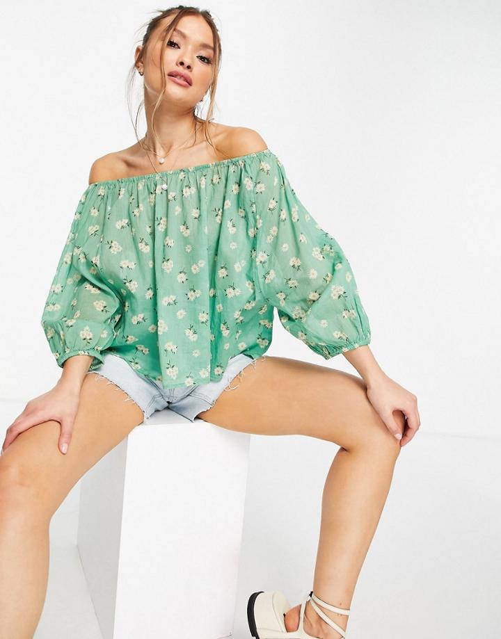Mango Printed Floral Top In Green - Part Of A Set