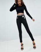 Asos Design Rivington High Waist Denim Jeggings In Clean Black With Logo Print Detail